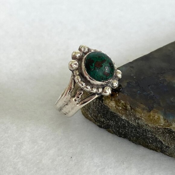 VTG Sterling Silver 925 Southwest Round Chrysocolla Split Shank Ring Sz 7.25 - Picture 5 of 16